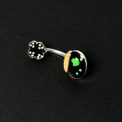 Green Gem Shamrock Pot Of Gold Black Double Mount Belly Ring