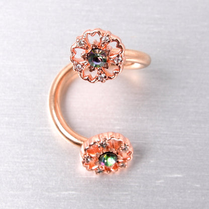 Vitrail Gem Rose Gold Tone Flower Spiral Twister Belly Ring