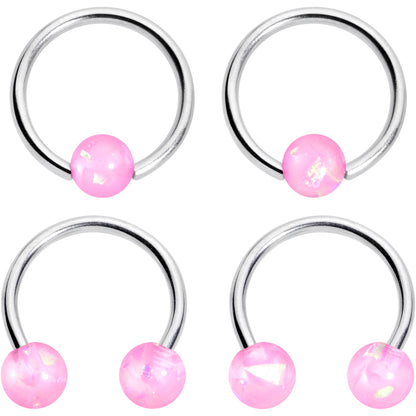 16G 3/8 Pink Faux Opal Horseshoe BCR Captive Ring Set of 4