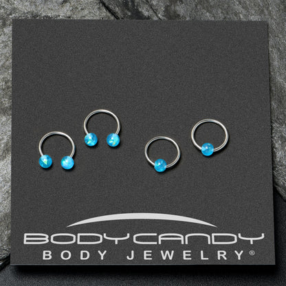 16G 3/8 Blue Faux Opal Horseshoe BCR Captive Ring Set of 4
