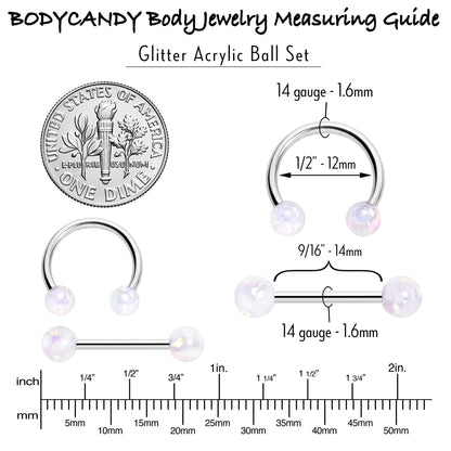 14G 9/16 White Faux Opal Horseshoe Barbell Nipple Ring Set of 4