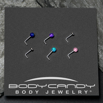20G 1/4 Purple Gem Blue Pink Faux Opal Pack L Shape Nose Ring Set of 6