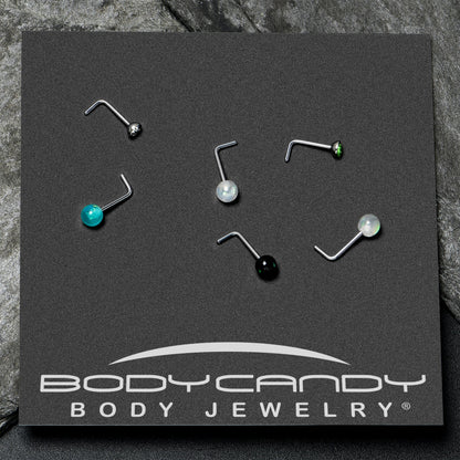 20G 1/4 Green Gem Green Aurora Faux Opal Pack L Shape Nose Ring Set of 6
