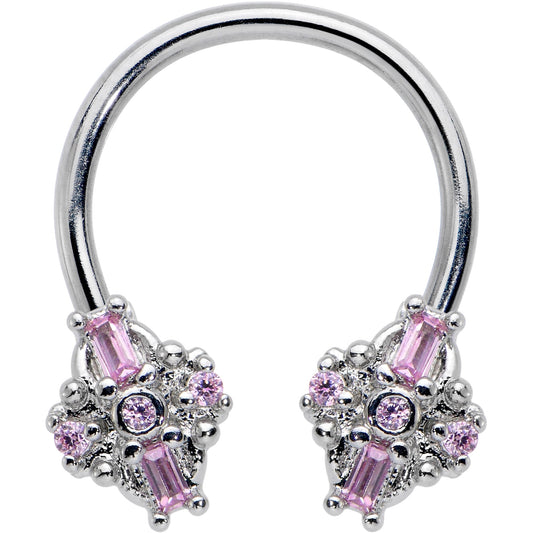 16G 3/8 Pink Gem Opulent Cross Horseshoe Circular Barbell