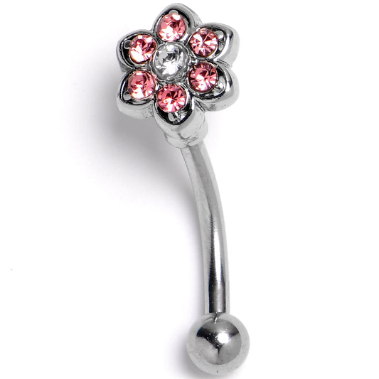 16G 5/16 Pink Radiant Blossom Flower Curved Eyebrow Ring
