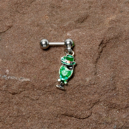 16G 1/4 Green Gem Fancy Leprechaun Dangle Cartilage Tragus Earring