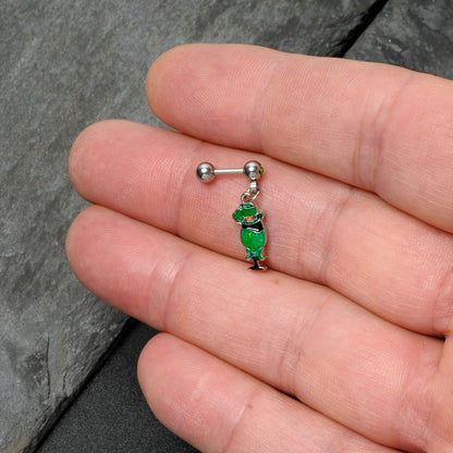 16G 1/4 Green Gem Fancy Leprechaun Dangle Cartilage Tragus Earring
