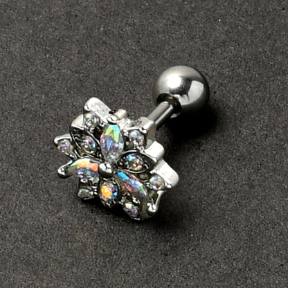 16G 1/4 Aurora CZ Gem Snowflake Style Cartilage Tragus Earring