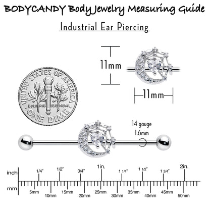 14G Clear CZ Gem Heart Web Moon Industrial Barbell 38mm