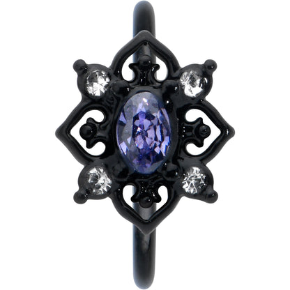 20G 5/16 Purple Gem Black Scrolling Hearts Nose Hoop