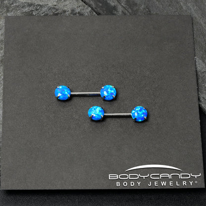 14G 1/2 Blue Synthetic Opal Threadless Barbell Nipple Ring Set