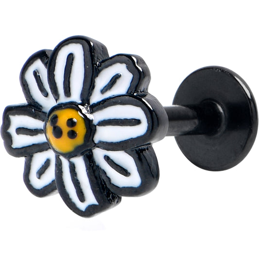 16G 1/4 Black Pretty Daisy Flower Labret Tragus