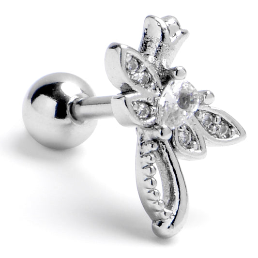 16G 1/4 Clear Gem Bold Dragonfly Cartilage Tragus Earring