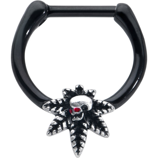 16G 5/16 Red Gem Black Pot Leaf Skull Cartilage Clicker