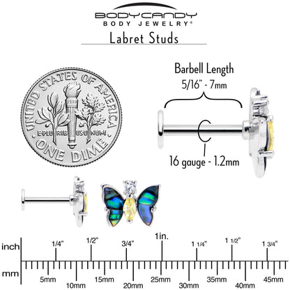 16G 5/16 Yellow Clear Gem Dark Butterfly Labret Monroe Tragus