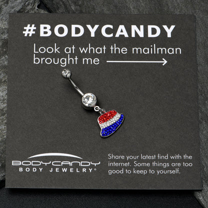 Red Blue Clear Gem Patriotic Hat Dangle Belly Ring
