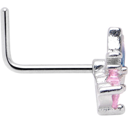 20G 1/4 Pink CZ Gem Heart Butterfly L Shape Nose Ring