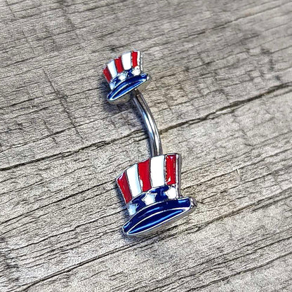 Patriotic Uncle Sam Top Hat Double Mount Belly Ring