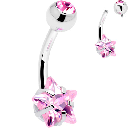 Pink CZ Gem Internally Threaded Simply Star Belly Ring