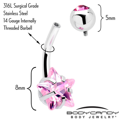 Pink CZ Gem Internally Threaded Simply Star Belly Ring