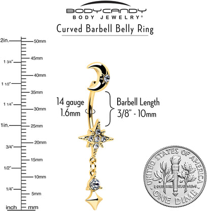 Clear Gem Gold Tone Celestial Glam Dangle Double Mount Belly Ring