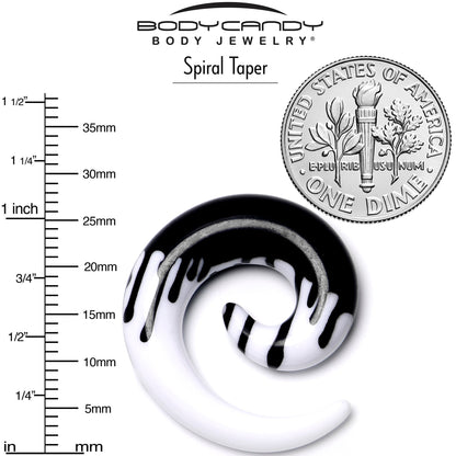 0G White Black Drip Acrylic Spiral Taper Set