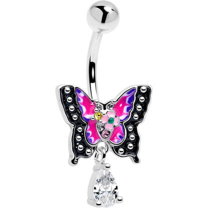 Clear Yellow Green Gem Exotic Butterfly Dangle Belly Ring