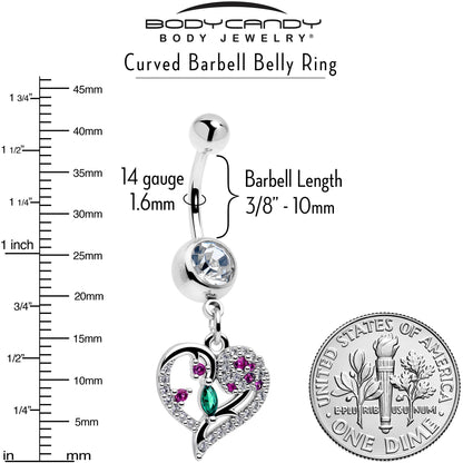 Emerald Passion CZ Gem Heart Dangle Belly Ring