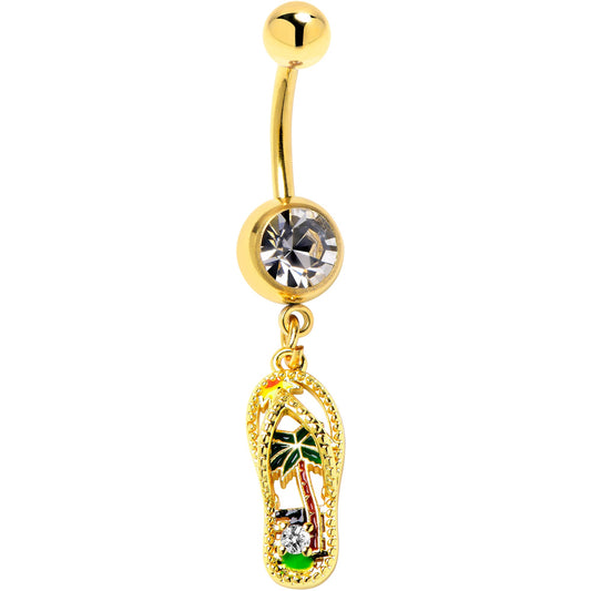 Clear Gem Gold Tone Beach Sandal Dangle Belly Ring