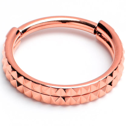 16G 3/8 Rose Gold PVD Pyramid Cut Double Hoop 316L Surgical Steel Hinged Segment Ring