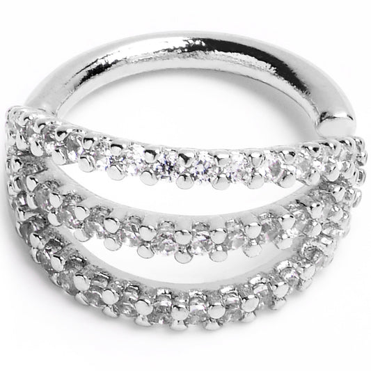 16G 5/16 Clear CZ Gem Faux Triple Hoop Closure Ring