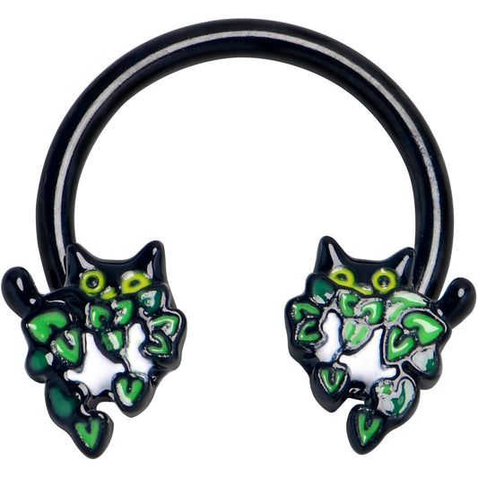 16G 3/8 Black Pouncing Cat Horseshoe Circular Barbell