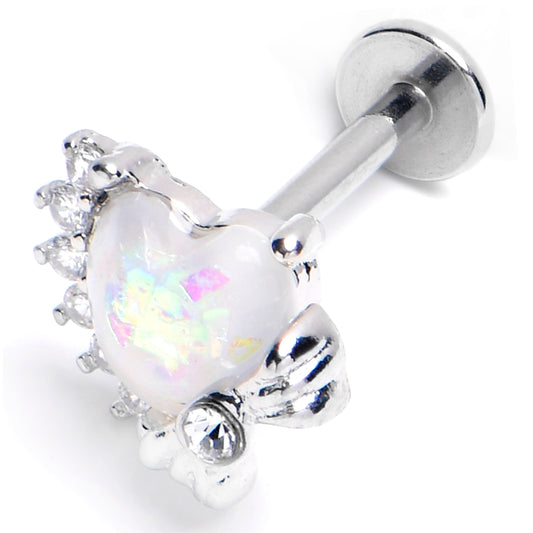 16G 5/16 White Faux Opal Sunny Heart Labret Monroe Tragus
