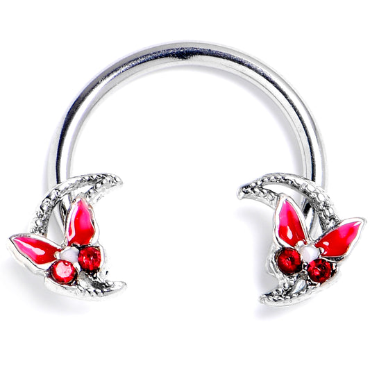 16G 3/8 Aurora Gem Butterfly Pink Beauty Horseshoe Circular Barbell
