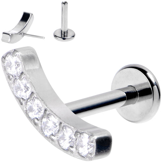 16G 1/4 Clear Gem Arc Grade 23 Titanium Threadless Push In Labret Tragus