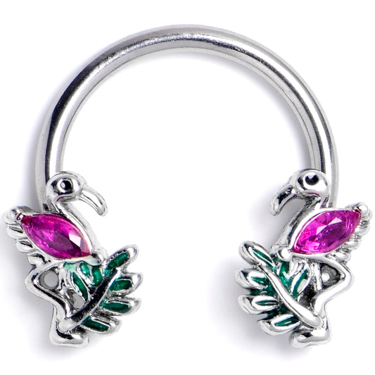16G 3/8 Pink Gem Fabulous Flamingo Horseshoe Circular Barbell
