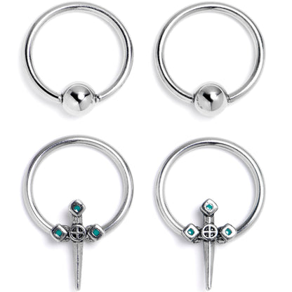 16G 3/8 Dagger Design Green BCR Captive Ring Set of 4