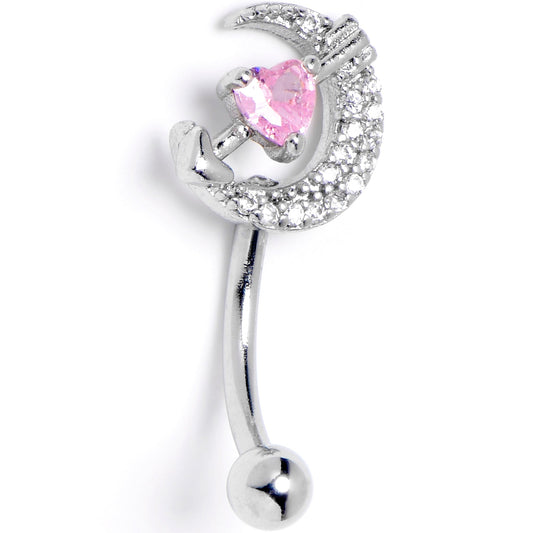 16G 5/16 Clear Pink CZ Gem Moon Lover Curved Eyebrow Ring