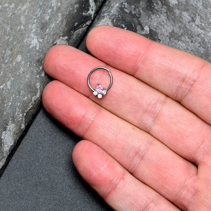 16G 3/8 Pink Clear CZ Gem Rhombus Riot Hinged Segment Ring