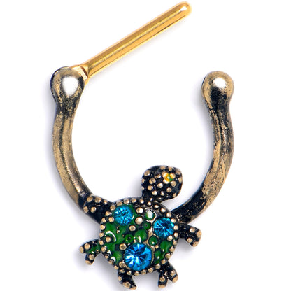 16G 5/16 Blue Gem Gold Tone Sweet Sea Turtle Cartilage Clicker