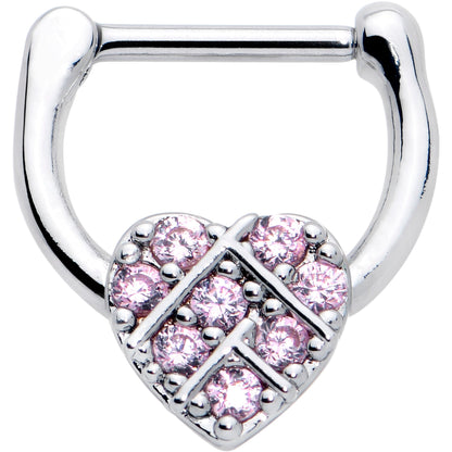 16G 1/4 Pink CZ Gem Lattice Heart Cartilage Clicker