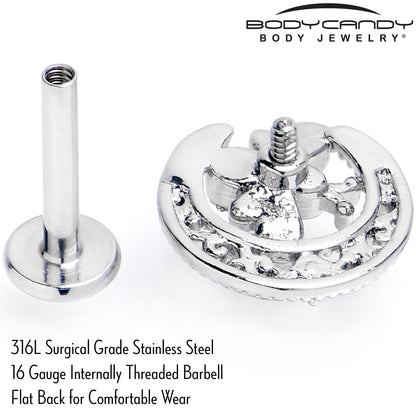 16G 5/16 Pink Gem Lunar Dragonfly Internally Threaded Labret Tragus