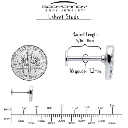 16G 5/16 Pink CZ Gem Lattice Hear Internally Threaded Labret