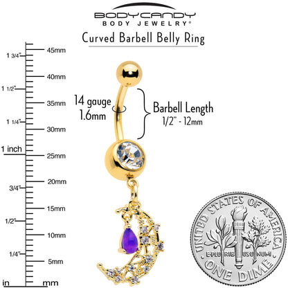 Purple Gem Gold Tone Constellation Moon Dangle Belly Ring