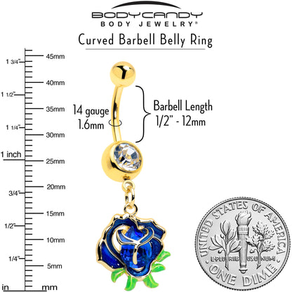 Blue Gem Gold Tone Deep Blue Flower Dangle Belly Ring