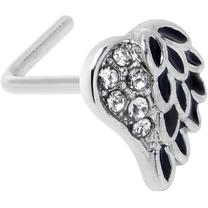 20G 7mm Clear Gem Heavenly Heart Angel Wing Black L Shape Nose Ring