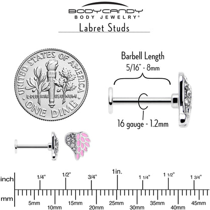 16G 5/16 Clear Gem Heavenly Heart Angel Wing Pink Labret Tragus