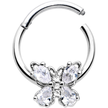 16G 3/8 Clear Gem Baroque Beauty Butterfly Hinged Segment Ring