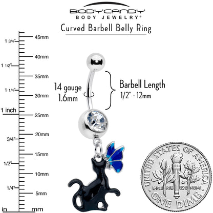 Clear Gem Butterfly Blue Black Cat Dangle Belly Ring