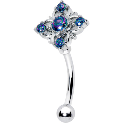 16G 5/16 Vitrail CZ Gem Beauty Cross Curved Eyebrow Ring